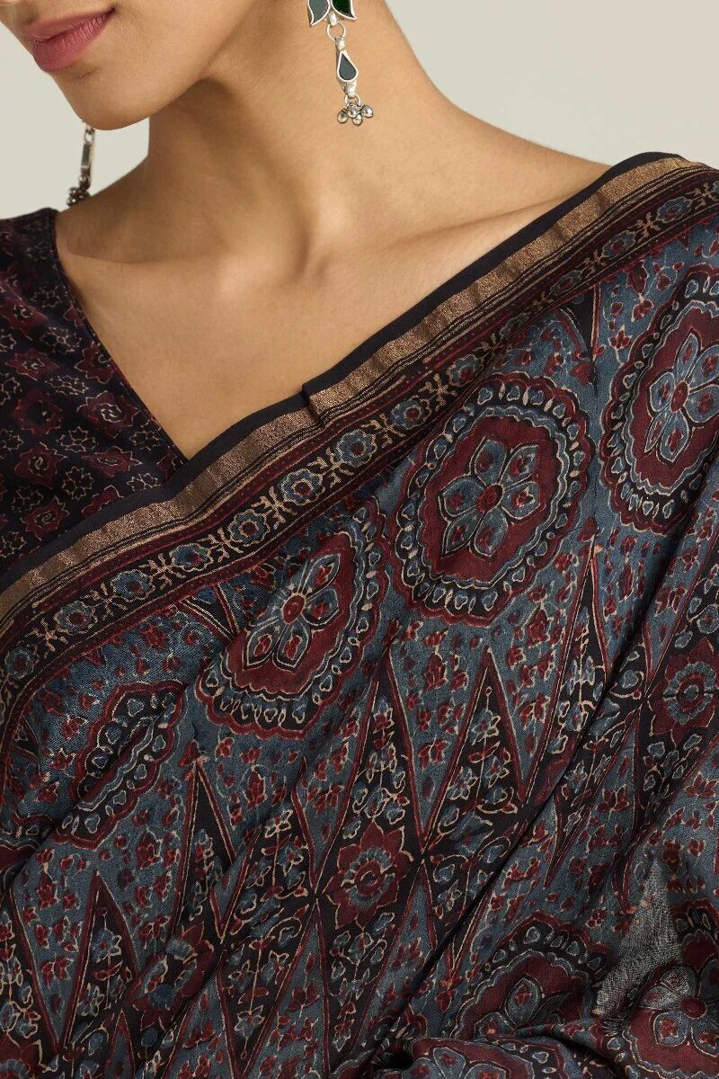 Sehra Mahzarin Ajrakh Chanderi Saree - Image 3
