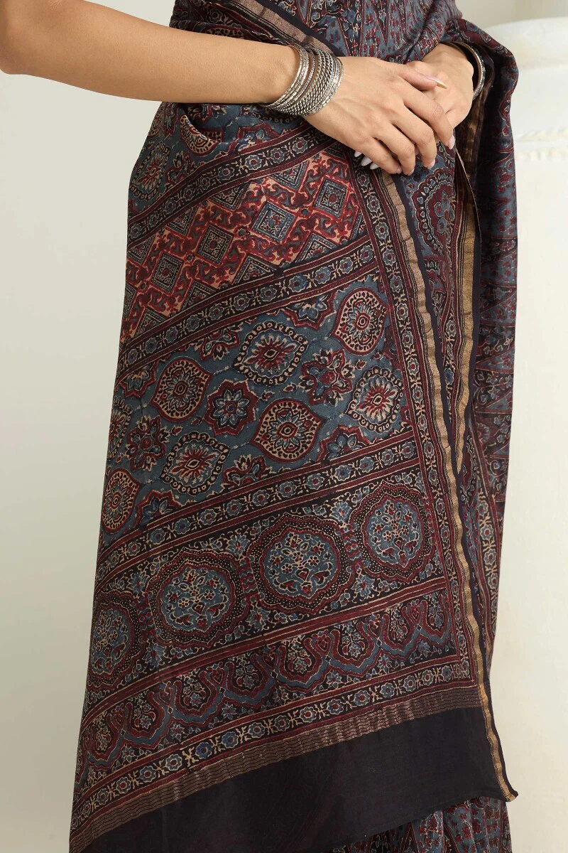 Sehra Mahzarin Ajrakh Chanderi Saree - Image 5