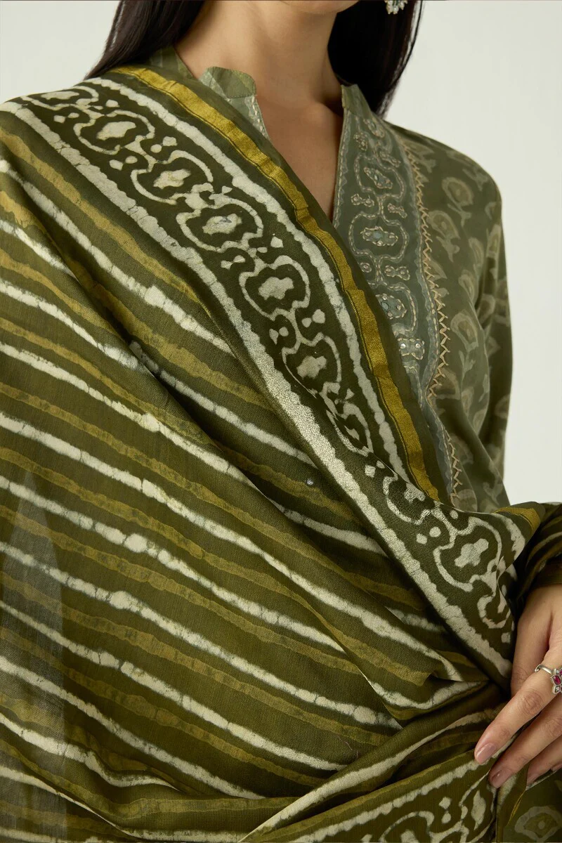Sehra Zarah Green Dabu Chanderi Dupatta - Image 2