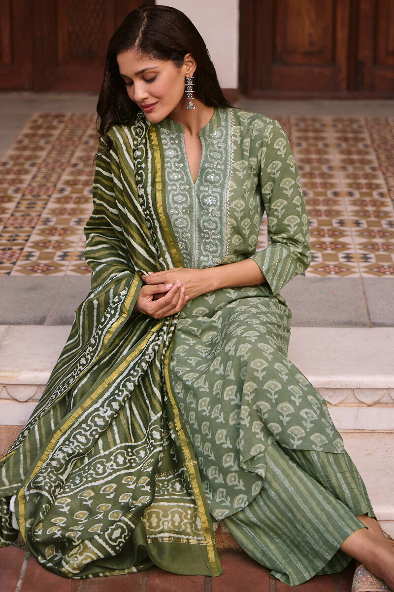 Surplus: Sehra Zarah Green Dabu Kurta - Image 4