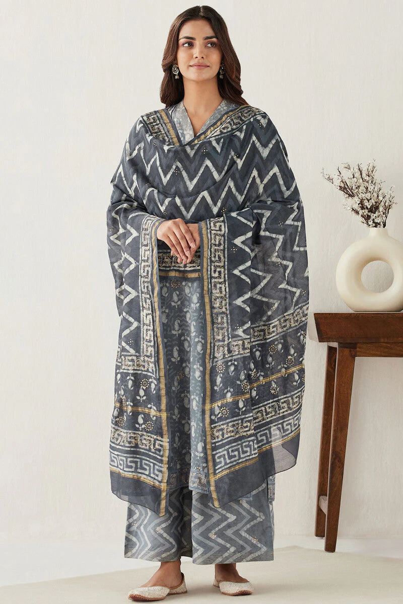 Sehra Zarah Grey Dabu Kurta - Image 4