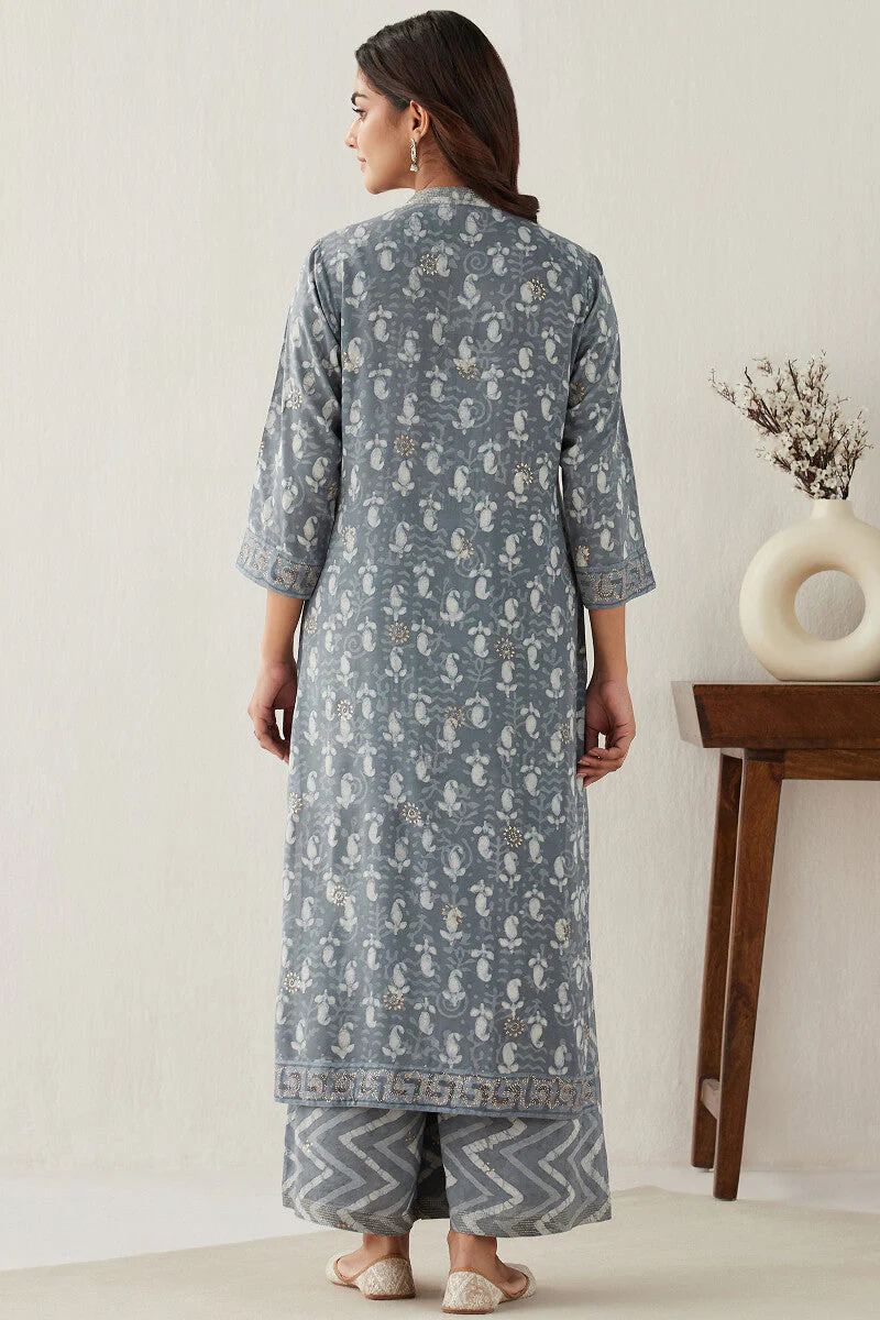 Sehra Zarah Grey Dabu Kurta - Image 8