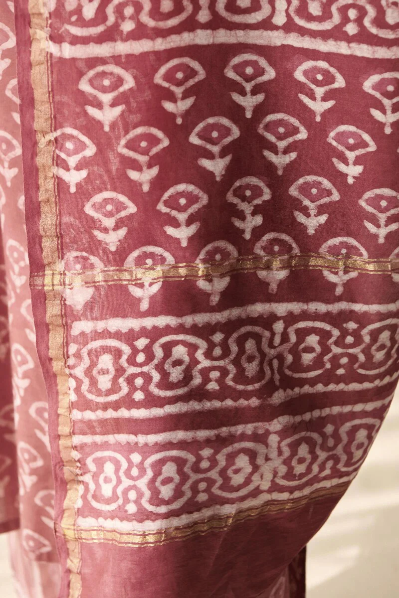 Sehra Zarah Pink Dabu Chanderi Dupatta - Image 5