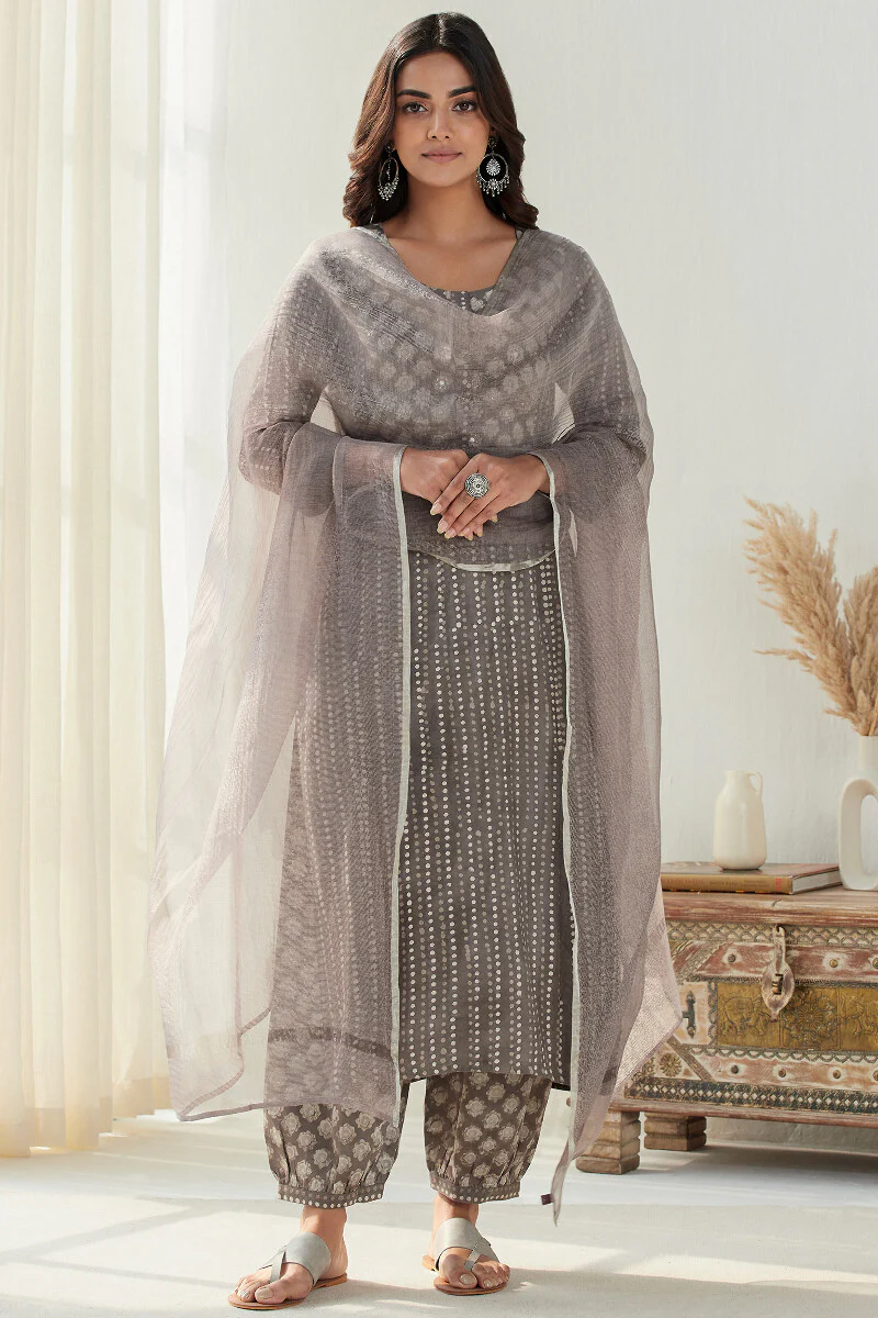 Sehra Zeenat Grey Cotton Silk Dupatta - Image 3