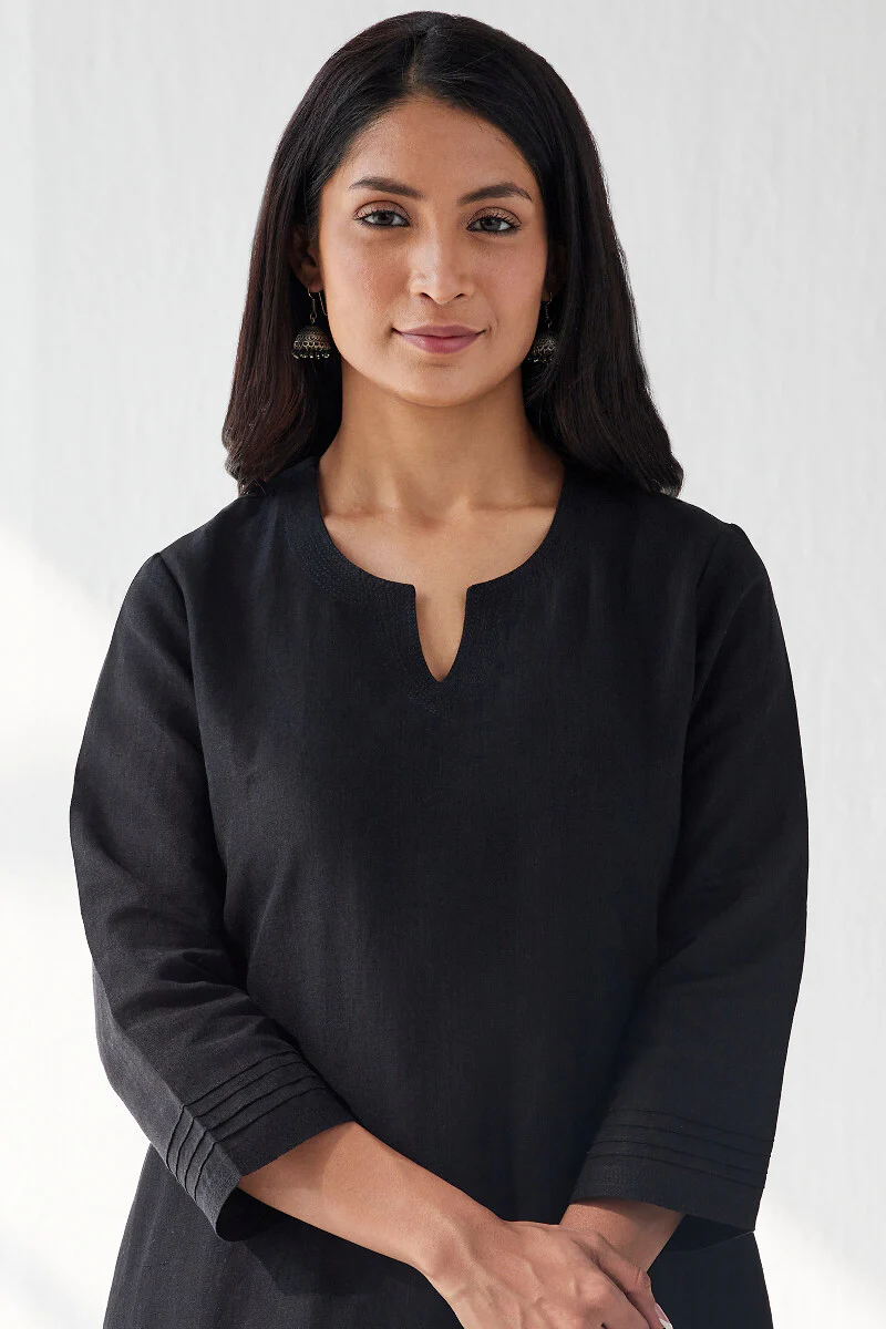 Sehra Zoya Black Cotton Linen Kurta