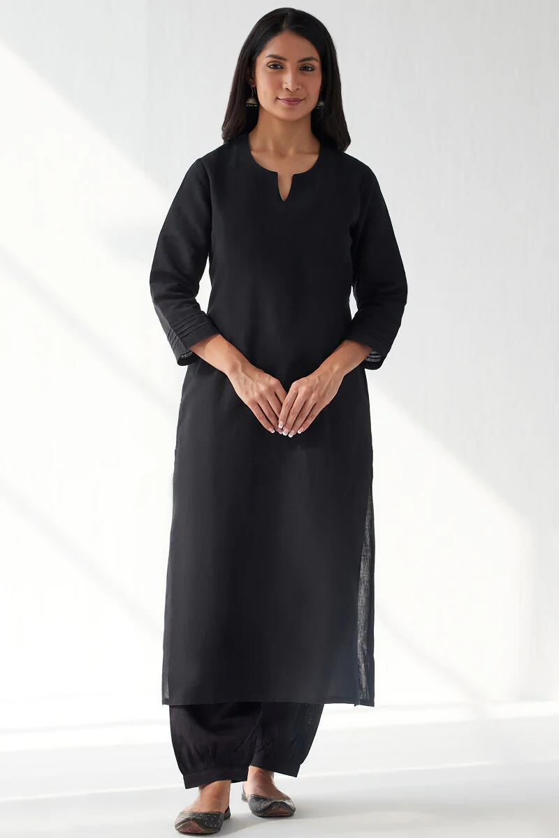Sehra Zoya Black Cotton Linen Kurta - Image 2