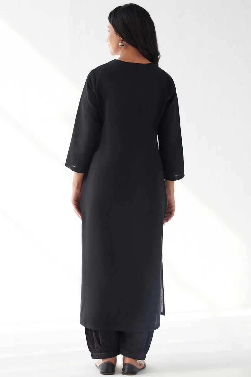 Sehra Zoya Black Cotton Linen Kurta - Image 7