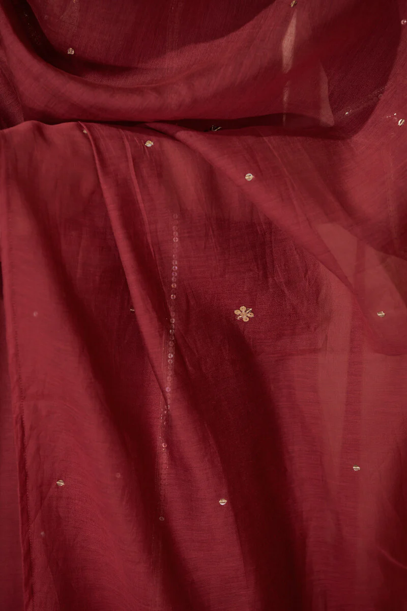 Shirin Chaand Red Cotton Silk Dupatta - Image 4