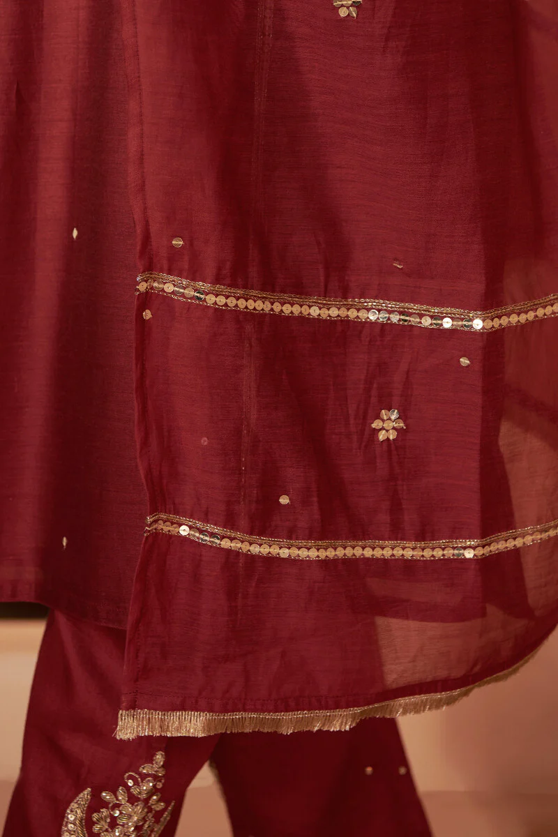 Shirin Chaand Red Cotton Silk Dupatta - Image 5