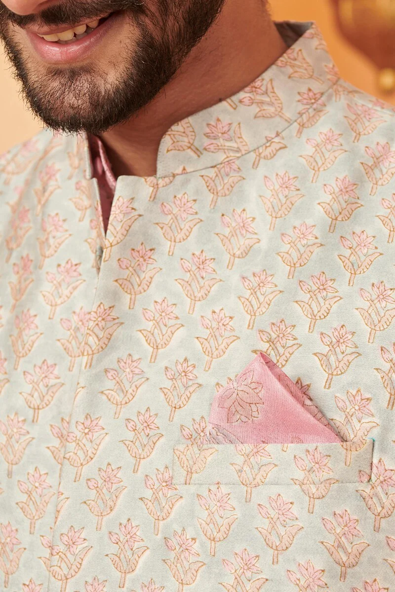 Shirin Mahin Sanganeri Chanderi Nehru Jacket - Image 3