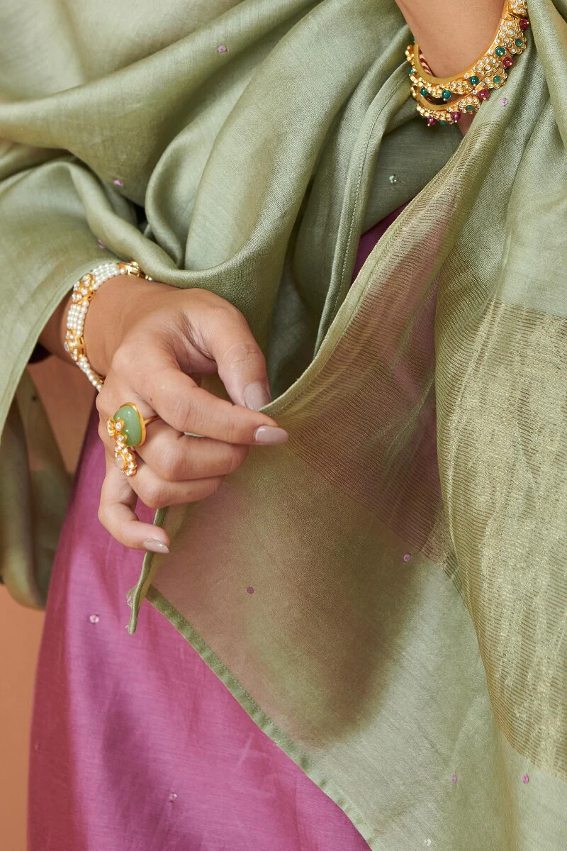 Shirin Mehreen Green Chanderi Dupatta - Image 4