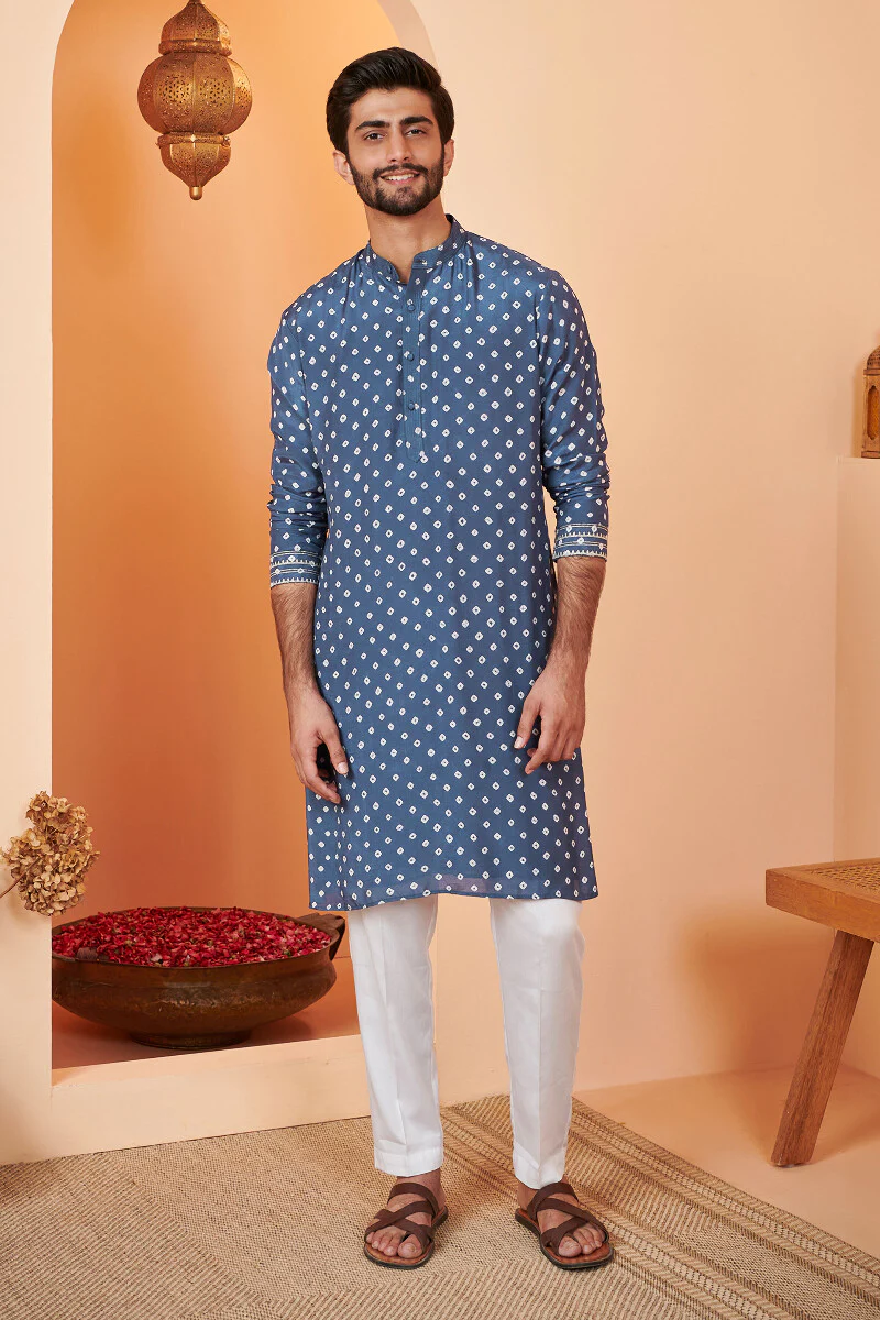 Shirin Zuhaid Blue Bandhej Kurta - Image 2