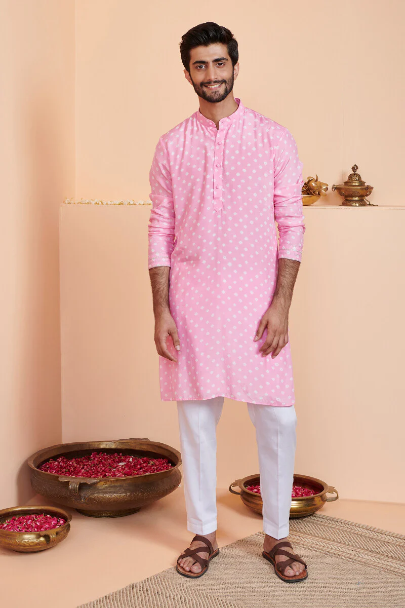 Shirin Zuhaid Pink Bandhej Kurta - Image 2