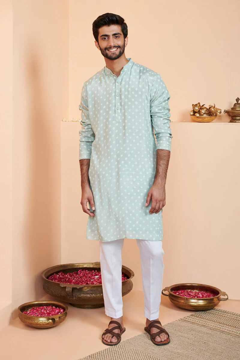 Shirin Zuhaid Sky Blue Bandhej Kurta - Image 2
