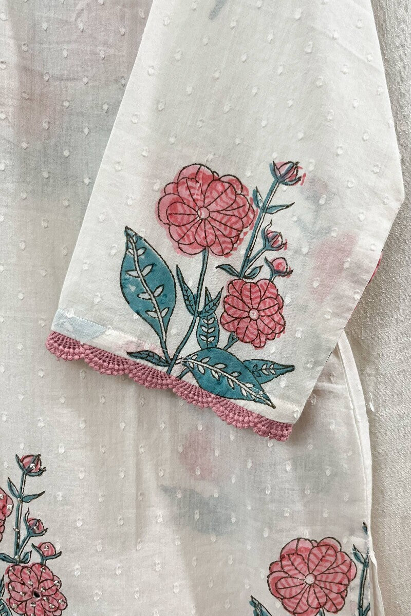 White Cotton Dobby Sanganeri Kurta - Image 4