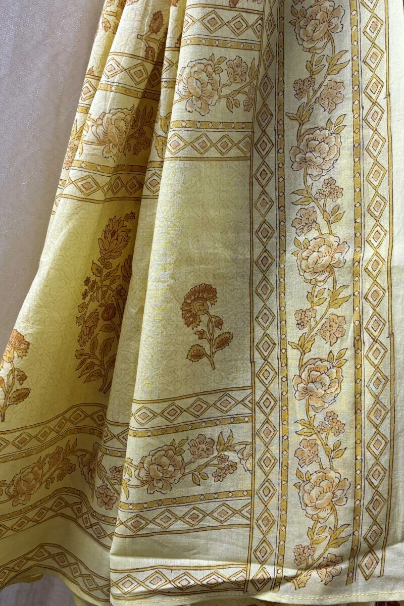 Yellow Hand Block-Printed Saree - Image 5