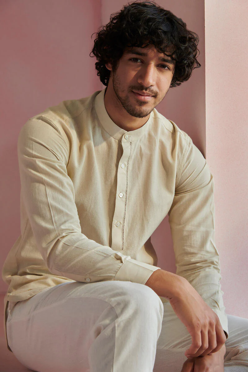 Zaid Beige Handloom Shirt - Image 5