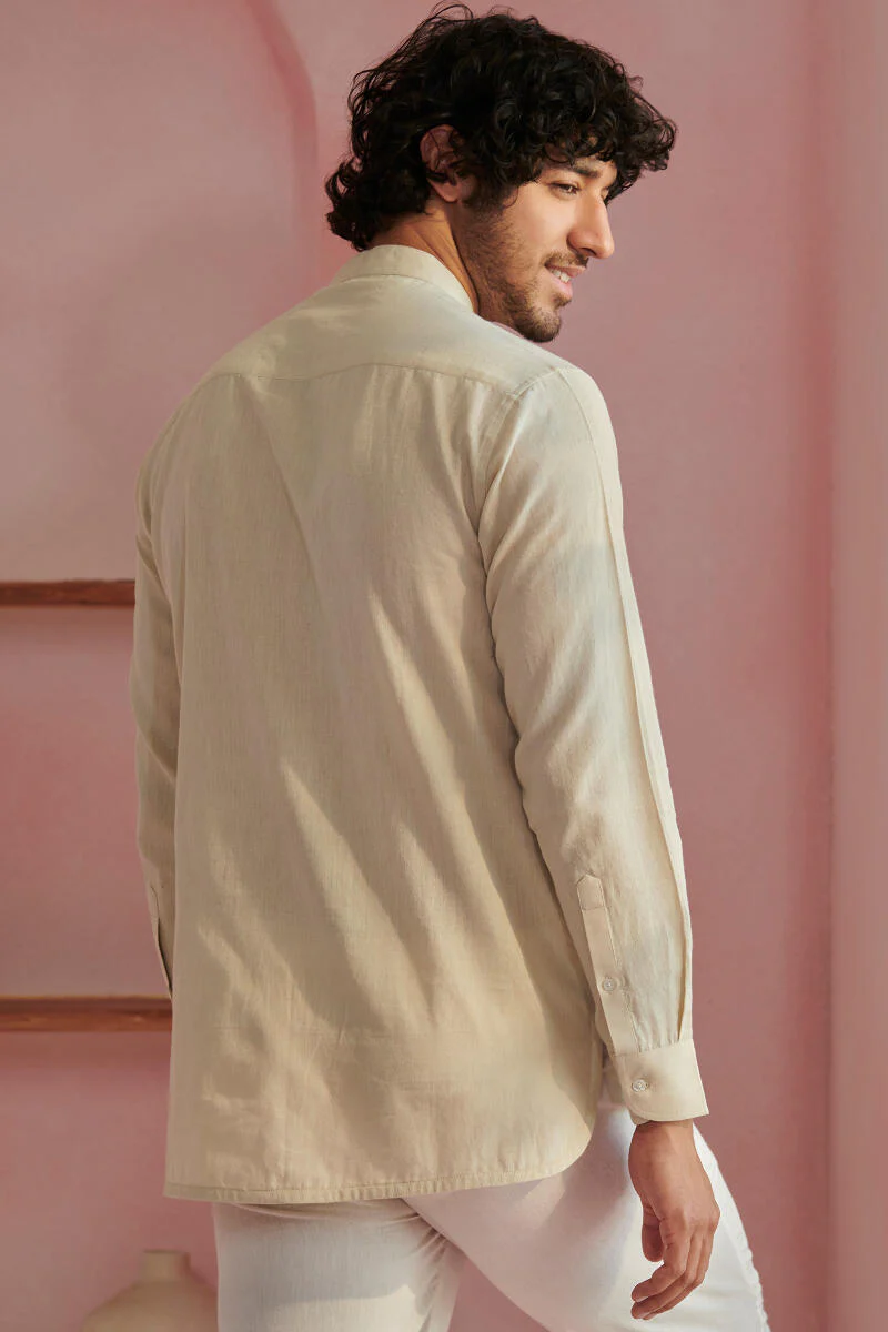 Zaid Beige Handloom Shirt - Image 6
