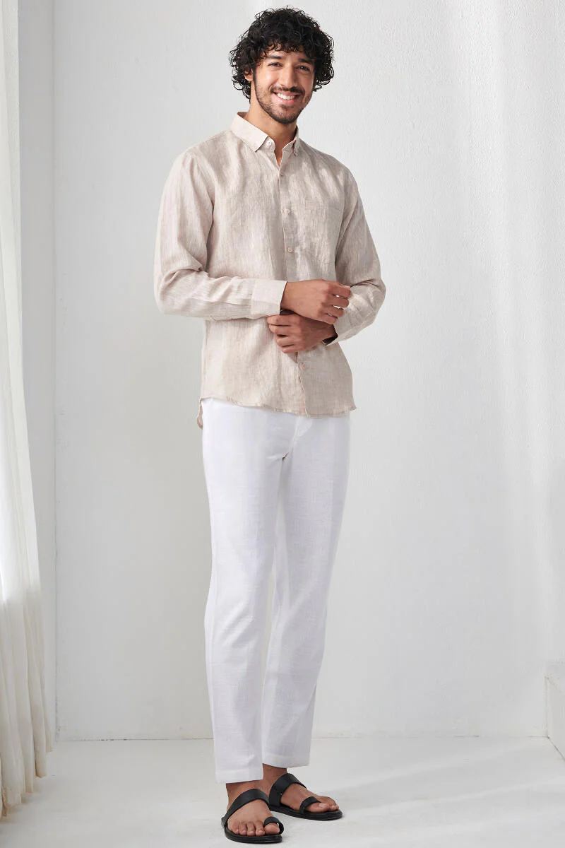 Zaid Beige Linen Shirt - Image 3