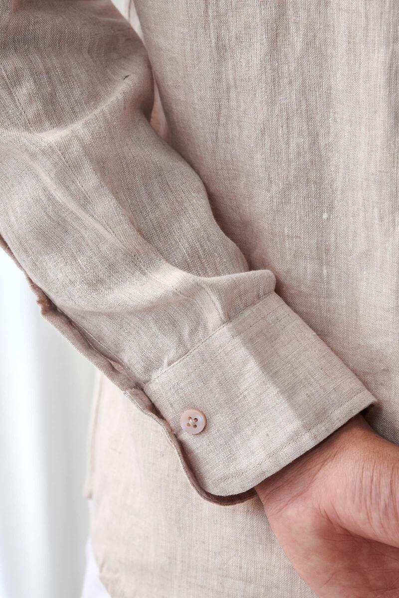 Zaid Beige Linen Shirt - Image 4