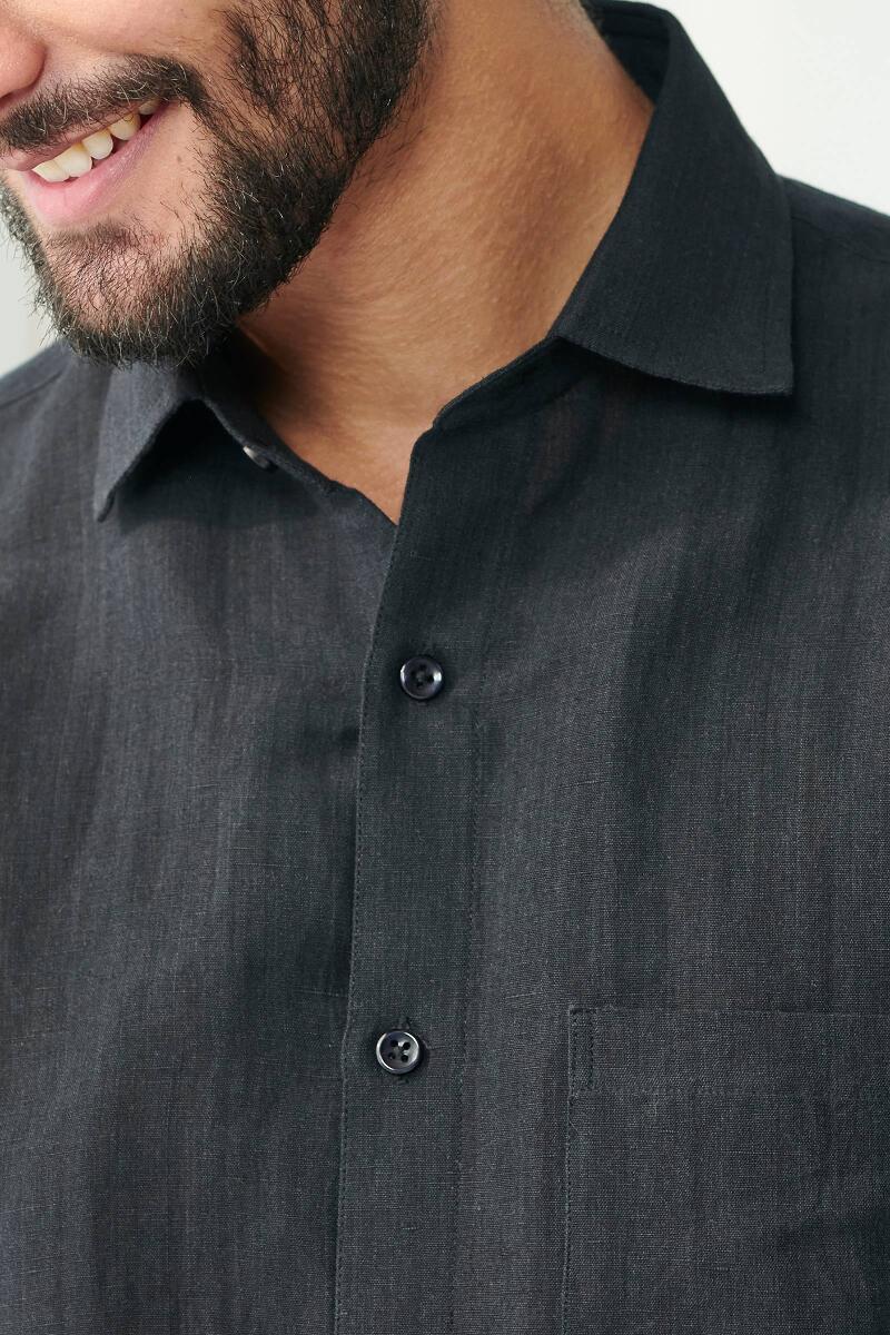 Zaid Black Cotton Linen Shirt - Image 3
