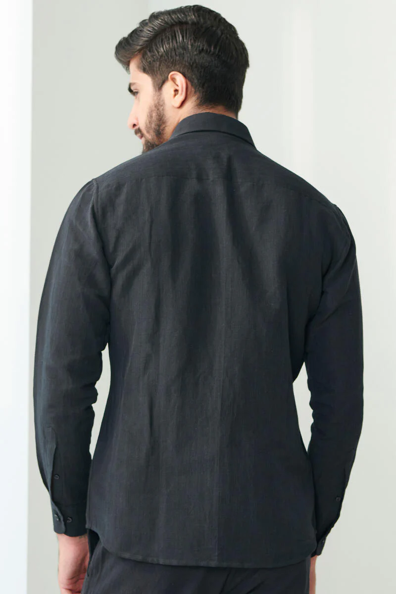 Zaid Black Cotton Linen Shirt - Image 5