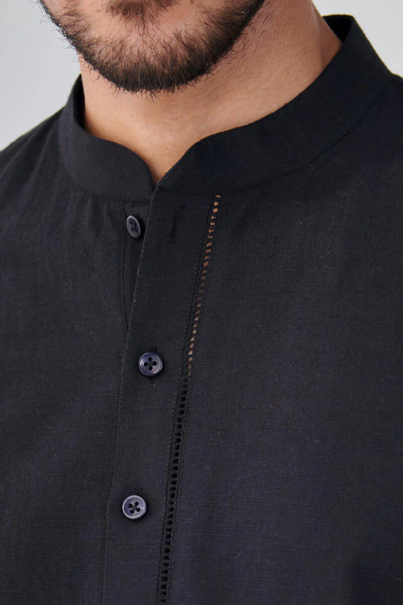 Zaid Black Handloom Kurta - Image 2