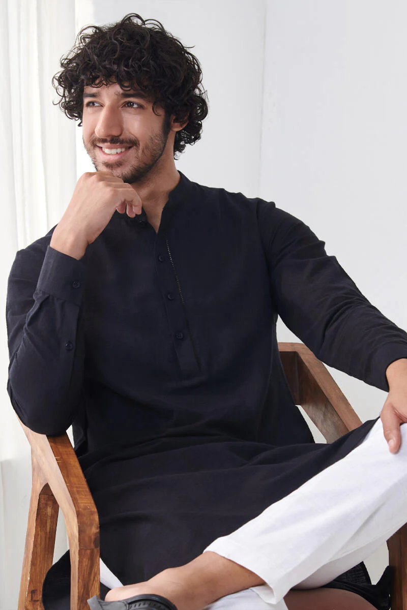 Zaid Black Handloom Kurta - Image 5