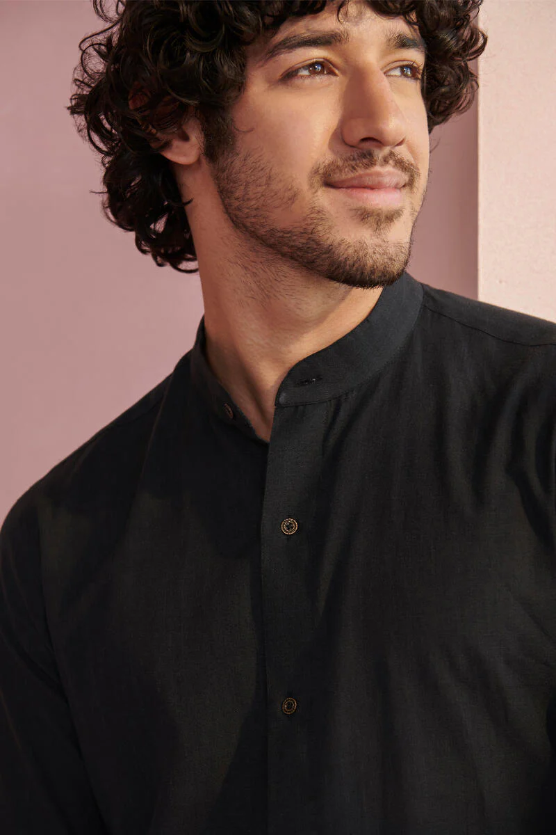 Zaid Black Handloom Shirt - Image 2