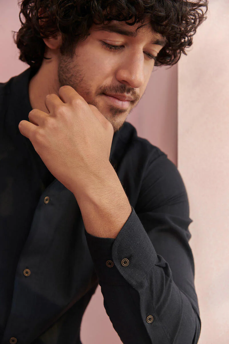 Zaid Black Handloom Shirt - Image 4