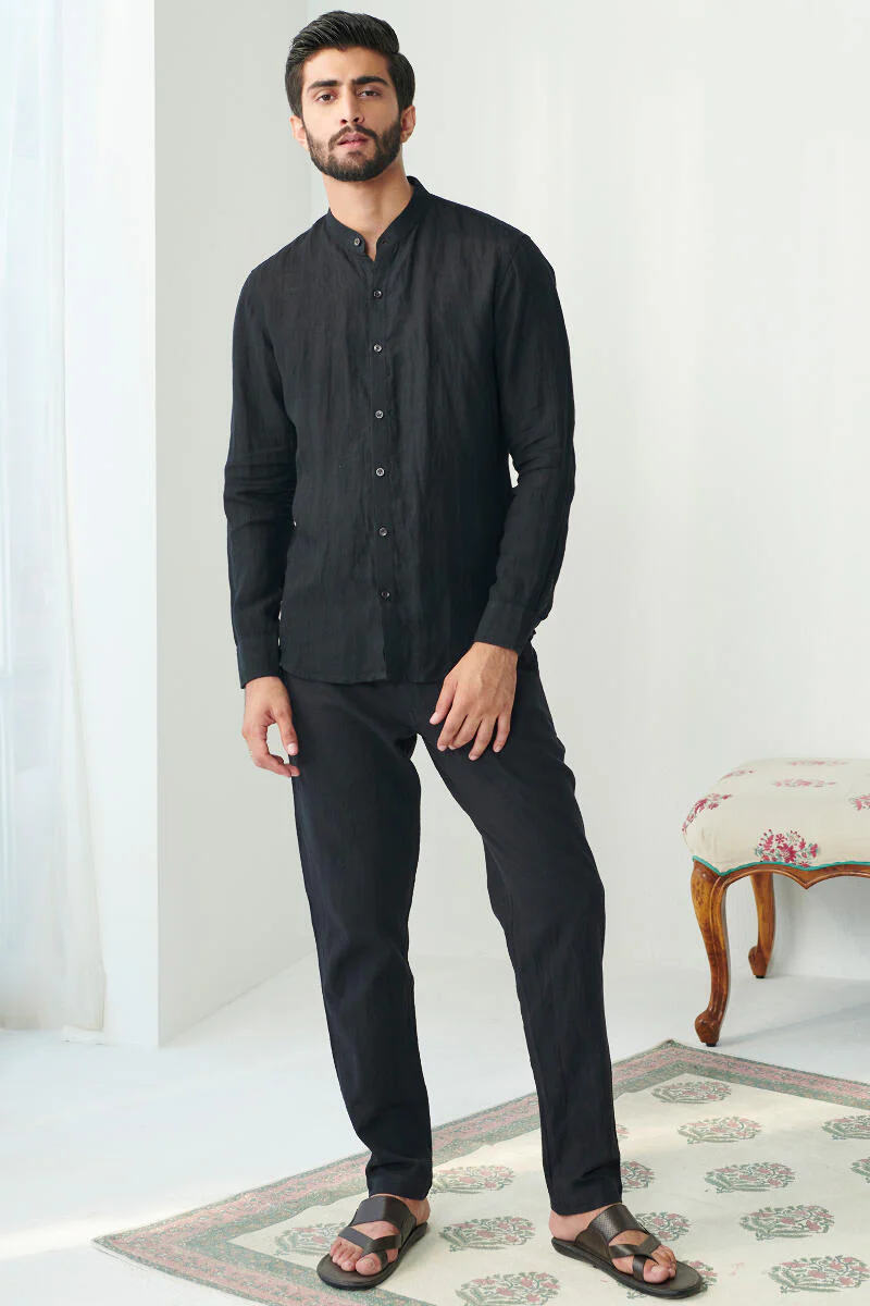 Zaid Black Linen Shirt - Image 3