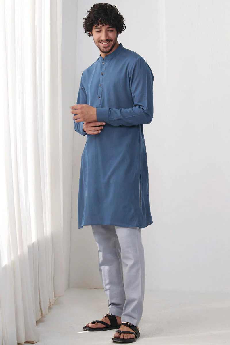 Zaid Blue Handloom Kurta - Image 3