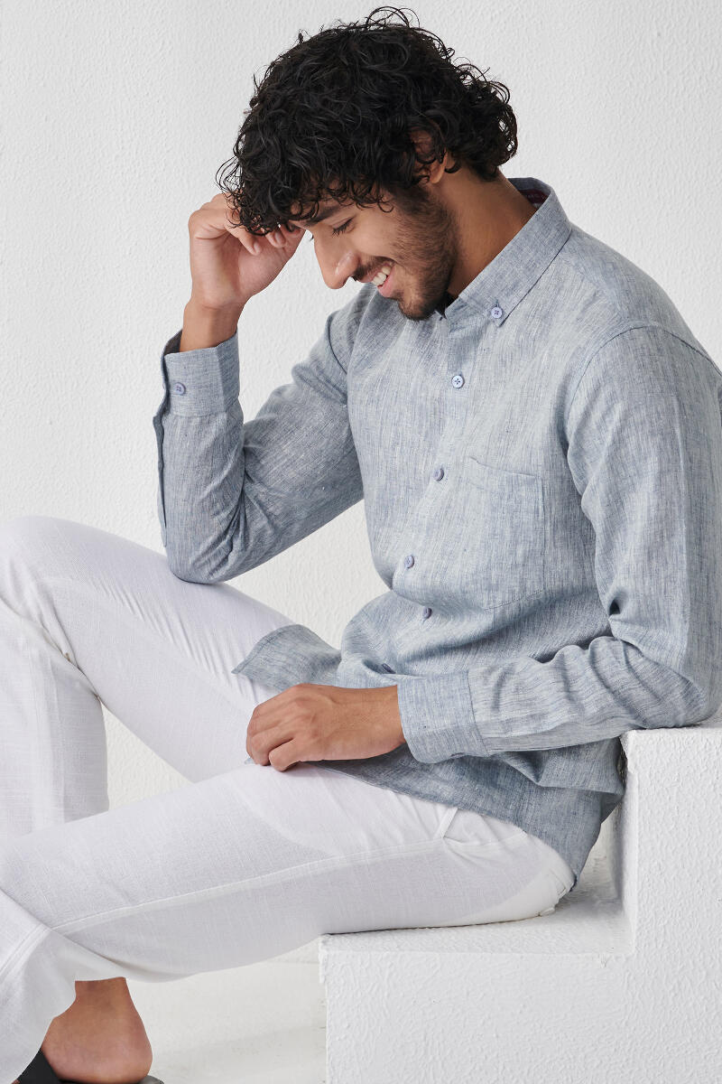 Zaid Blue Linen Shirt - Image 5
