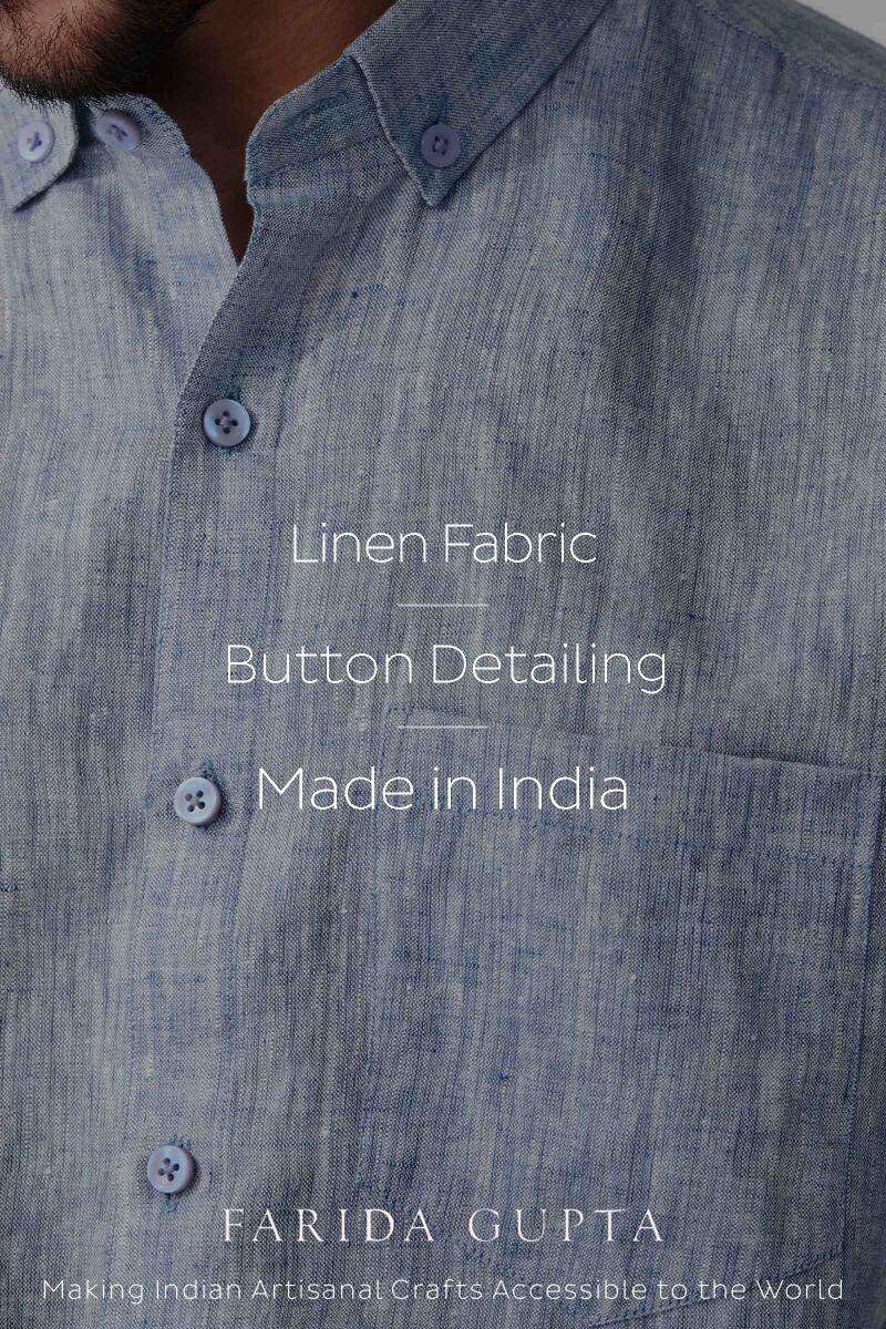 Zaid Blue Linen Shirt - Image 7