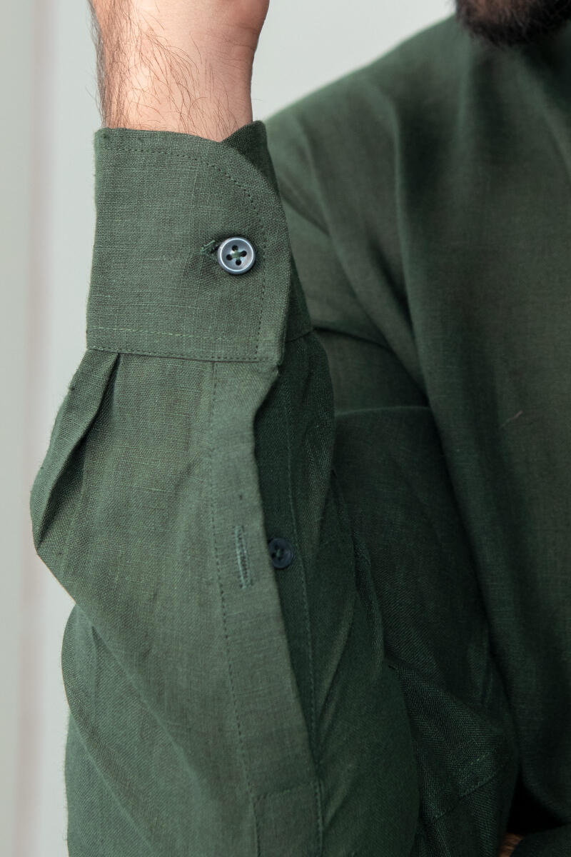 Zaid Dark Green Linen Shirt - Image 4