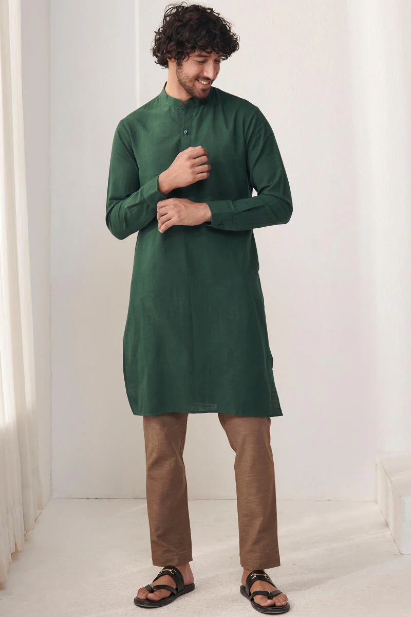 Zaid Forest Green Handloom Kurta - Image 3