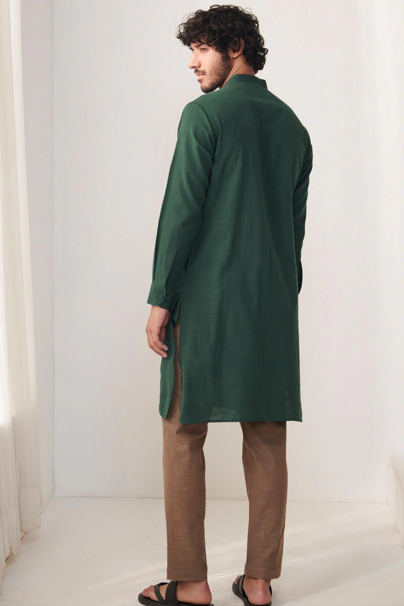 Zaid Forest Green Handloom Kurta - Image 5