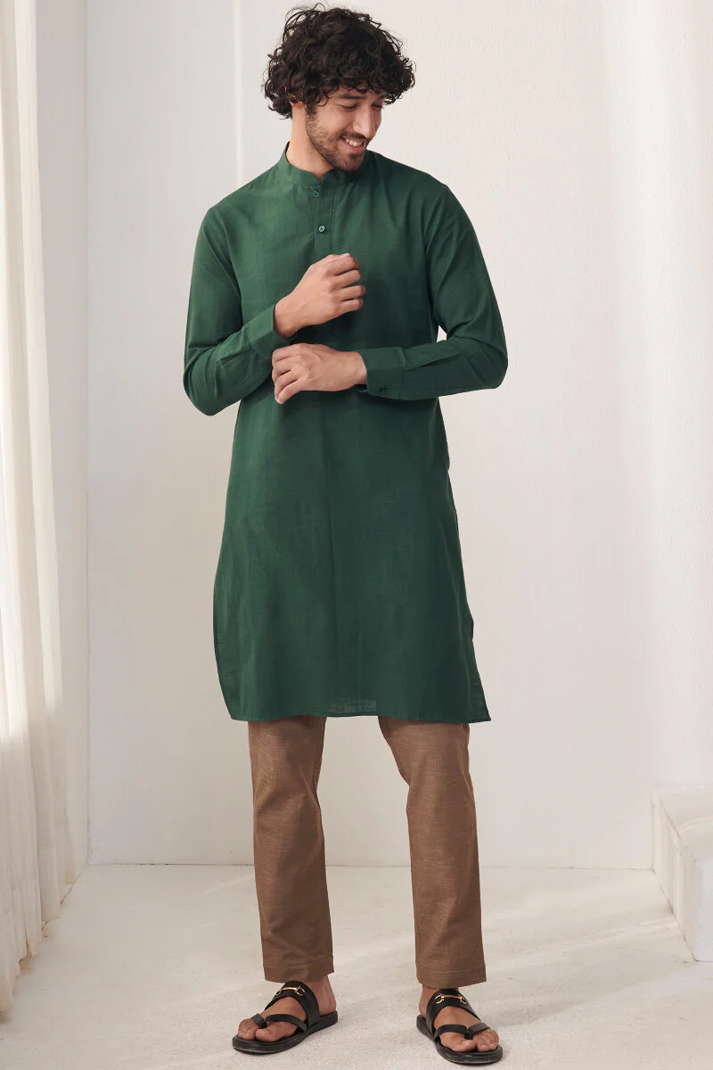 Zaid Forest Green Handloom Kurta - Image 3