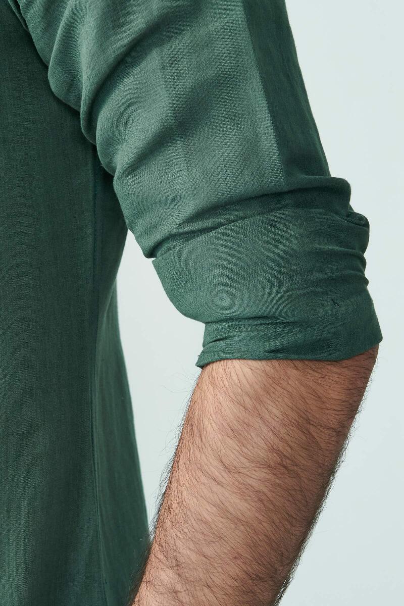 Zaid Green Cotton Linen Shirt - Image 4