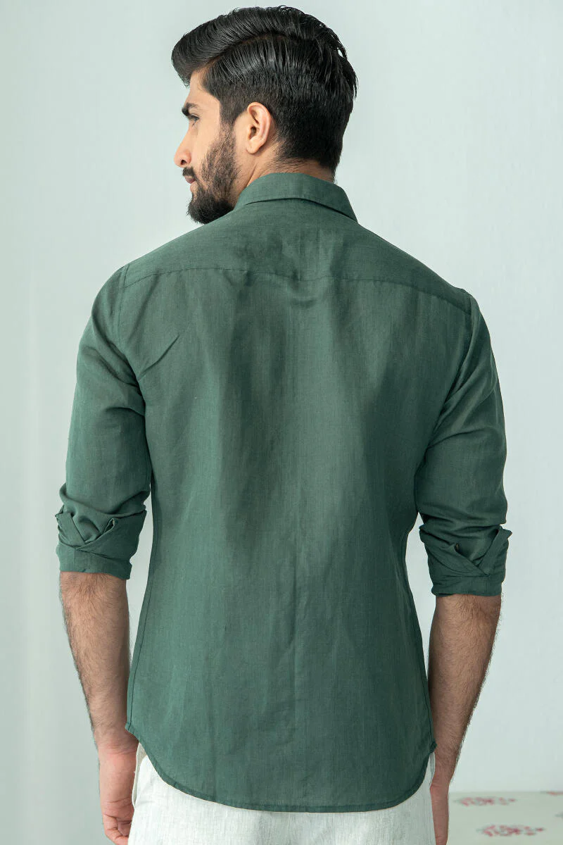 Zaid Green Cotton Linen Shirt - Image 6