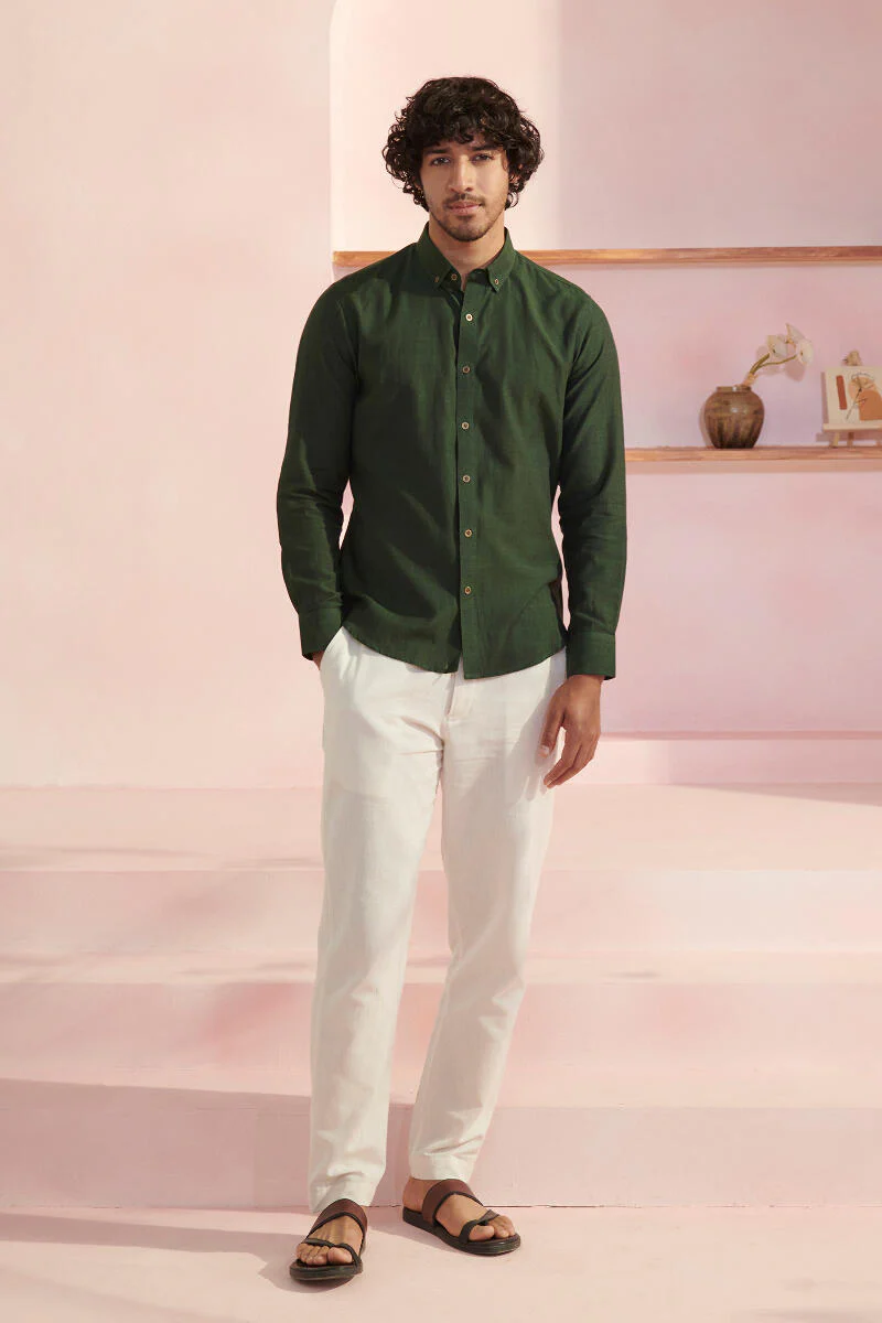 Zaid Green Handloom Shirt - Image 3