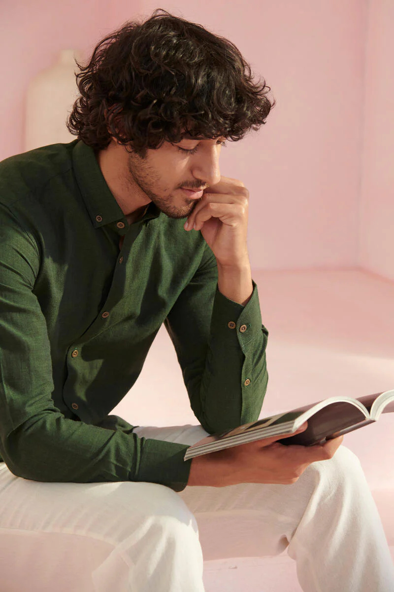 Zaid Green Handloom Shirt - Image 6