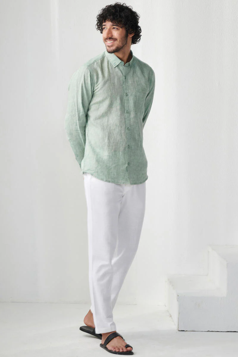 Zaid Green Linen Shirt - Image 3
