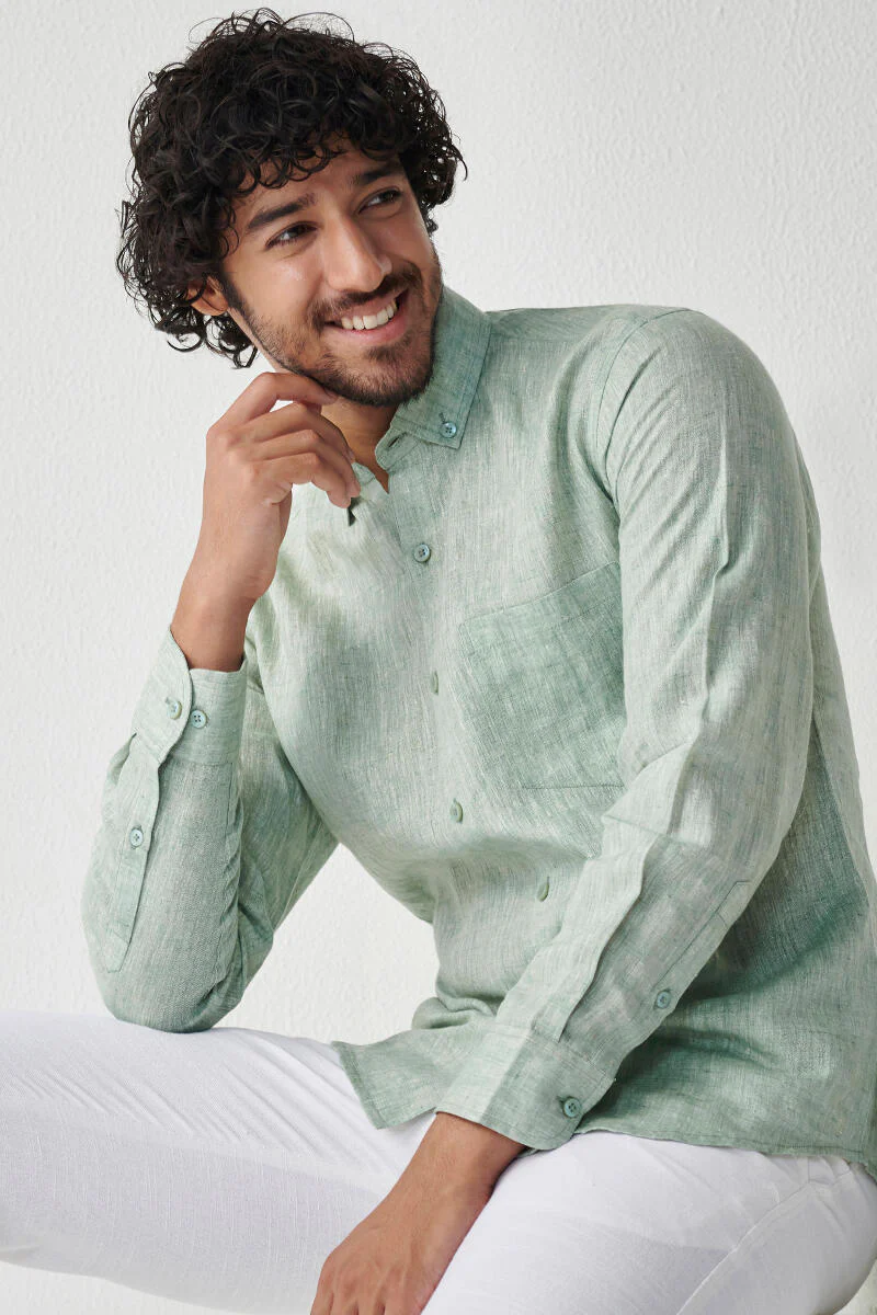 Zaid Green Linen Shirt - Image 5