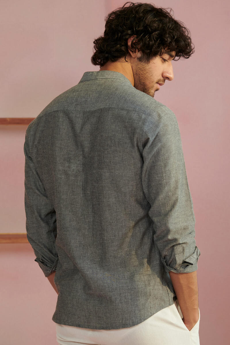 Zaid Grey Handloom Shirt - Image 5