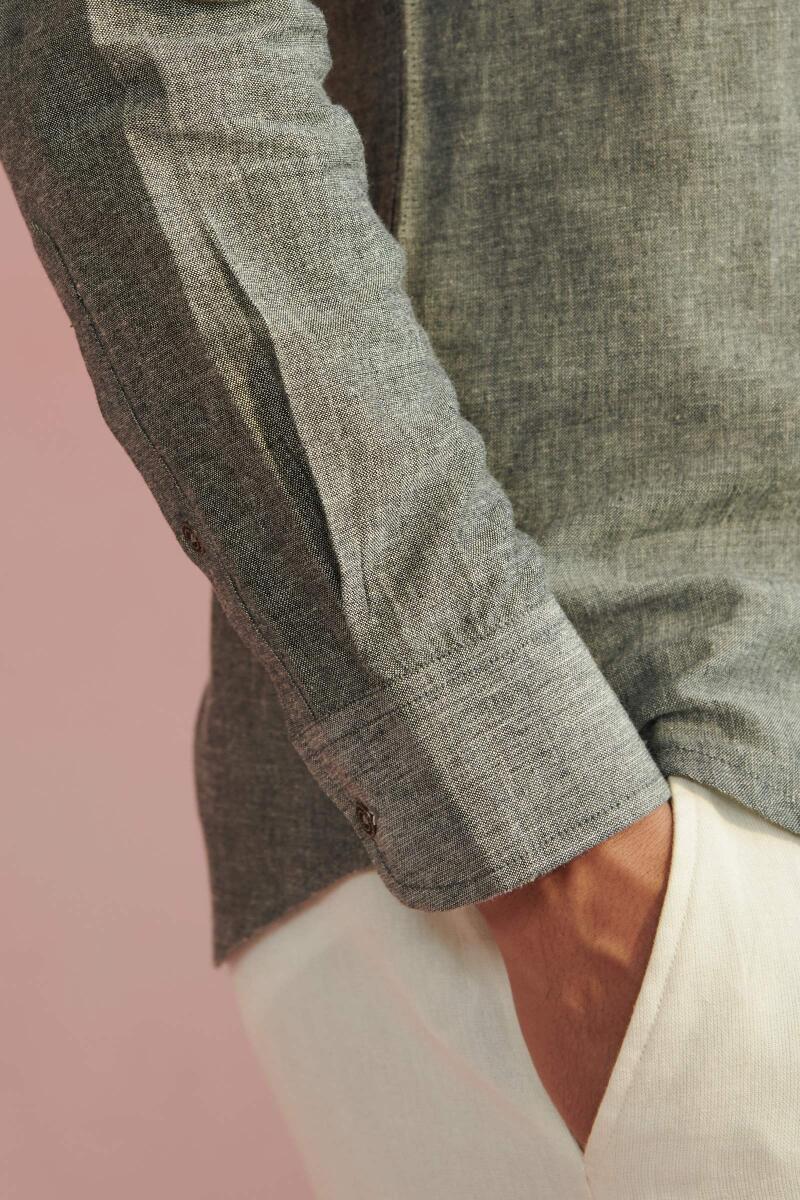 Zaid Grey Handloom Shirt - Image 4