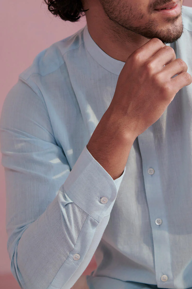 Zaid Light Blue Handloom Shirt - Image 4