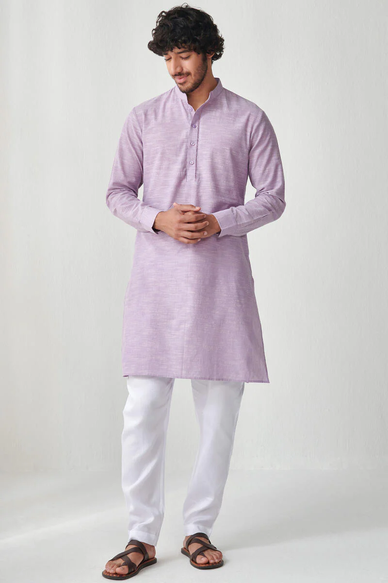 Zaid Lilac Handloom Kurta - Image 3