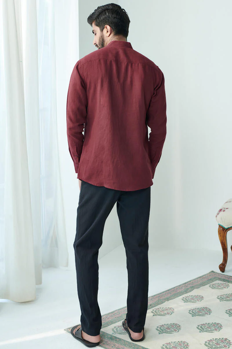Zaid Maroon Linen Shirt - Image 5