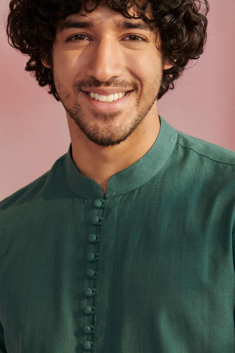 Zaid Pine Green Handloom Shirt - Image 2